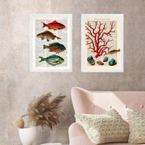 Kit 2 Quadros Casa De Praia- Peixes E Alga 24X18Cm