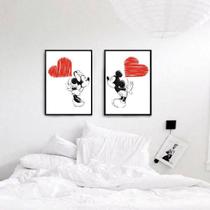 Kit 2 Quadros Casal Mickey e Minnie 45x34cm