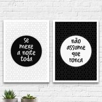 Kit 2 Quadros Casal Ronca E Se Mexe 45X34Cm Branca