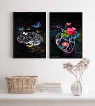 Kit 2 Quadros Cérebro Coração- Flores E Borboletas 45x34cm