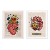 Kit 2 Quadros Cérebro E Coração- Think 24X18Cm - Branca