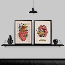Kit 2 Quadros Cérebro E Coração- Think 24X18Cm - Branca