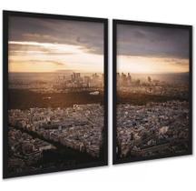 Kit 2 Quadros Cidade Ao Entardecer 45x34cm - com vidro
