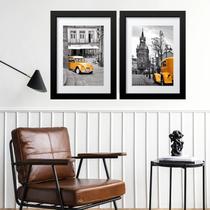 kit 2 Quadros Cidades Carros Amarelos - 60x48cm
