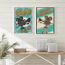 Kit 2 Quadros Cinema Retrô ul 33x24cm Madeira Branca