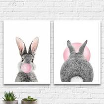 Kit 2 Quadros Coelhos Bubble Gum 45x34cm