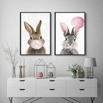 Kit 2 Quadros Coelhos Shine Rabbit 33X24Cm Moldura Preta