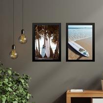 Kit 2 Quadros Coleção Praia Pranchas De Surf 24x18cm - com vidro