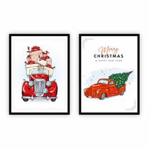 Kit 2 Quadros Com Moldura Preta Carros Natalinos 30X40cm Kit 2 Quadros Com Moldura Preta Carros Natalinos 30X40cm