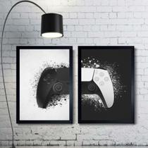 Kit 2 Quadros Controle De Vídeo-Game Preto e Branco 24x18cm