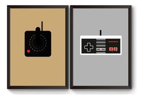 Kit 2 Quadros Controles Games Retrô Poster Moldurado