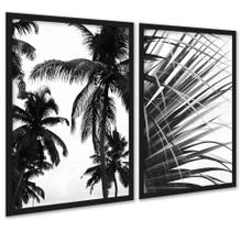 Kit 2 Quadros Coqueiro Planta Preto e Branco 33x24cm - com vidro