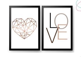 Kit 2 quadros Coração Geométrico e Love Kit 2 quadros Coração Geométrico e Love
