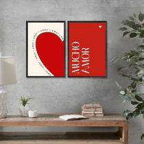 Kit 2 Quadros Coração - Mucho Amor 33x24cm