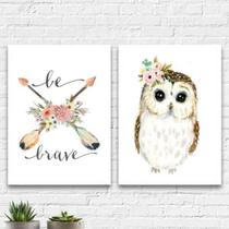 Kit 2 Quadros Corujinha Be Brave 33X24Cm Kit 2 Quadros Corujinha Be Brave 33X24Cm