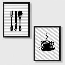 Kit 2 Quadros Cozinha/Café Listrado 24x18cm Kit 2 Quadros Cozinha/Café Listrado 24x18cm