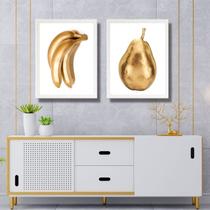 Kit 2 Quadros Cozinha Frutas Ouro 33x24cm - com vidro Kit 2 Quadros Cozinha Frutas Ouro 33x24cm - com vidro