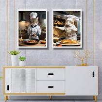 Kit 2 Quadros Cozinha Gatos Chefs 45X34Cm