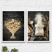 Kit 2 Quadros Cozinha Massas E Trigo 24x18cm - com vidro