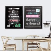 Kit 2 Quadros Cozinha Pequena - Lave a Louça 24x18cm - com vidro Kit 2 Quadros Cozinha Pequena - Lave a Louça 24x18cm - com vidro