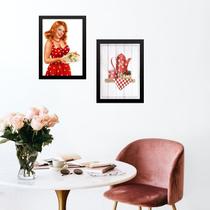 Kit 2 Quadros Cozinha Retrô Pin Up Vermelha 24x18cm - com vidro