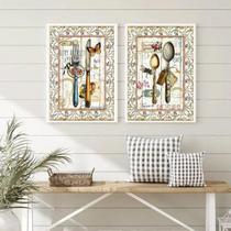 Kit 2 Quadros Cozinha - Talheres Vintage 24X18Cm - Com Vidro