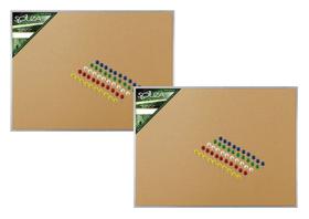 Kit 2 Quadros de Cortiça Standard 120x90 cm Moldura de Alumínio 5706 SOUZA Com 100 Alfinetes Para Mapas