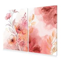 Kit 2 Quadros Decoração Arte Floral Coral Rosé Canvas 60x40 Kit 2 Quadros Decoração Arte Floral Coral Rosé Canvas 60x40
