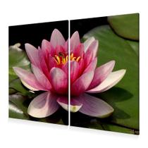 Kit 2 Quadros Decoração Flor de Lótus Rosa Spa Canvas 60x40