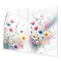 Kit 2 Quadros Decoração Flores Aquarela Pastel Canvas 60x40 Kit 2 Quadros Decoração Flores Aquarela Pastel Canvas 60x40