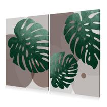 Kit 2 Quadros Decoração Folhas Costela de Adão Canvas 60x40