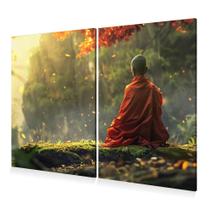 Kit 2 Quadros Decoração Monge Budista Meditação Canvas 60x40