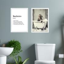Kit 2 Quadros Decorar Banheiro - Macaquinho 33x24cm