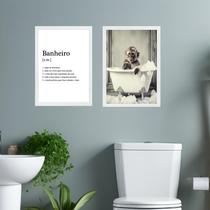 Kit 2 Quadros Decorar Banheiro - Macaquinho 45X34Cm