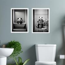 Kit 2 Quadros Decorar Banheiro - Urso Panda 45X34Cm - Vidro