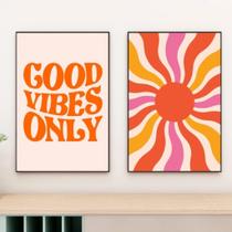 Kit 2 Quadros Decorativo Good Vibes 20x30cm em Cores Vibrantes Parede de Escritório Sala de Jantar Quarto Kit 2 Quadros Decorativo Good Vibes 20x30cm em Cores Vibrantes Parede de Escritório Sala de Jantar Quarto