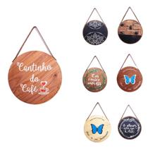 Kit 2 Quadros Decorativos 28x28 Cm Madeira Arte Frase Café