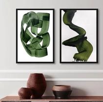 Kit 2 Quadros Decorativos Abstratos Sala Verde Escuro 45x34cm - com vidro