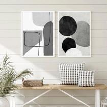 Kit 2 Quadros Decorativos Abstratos- Tons De Cinza 33x24cm - com vidro Kit 2 Quadros Decorativos Abstratos- Tons De Cinza 33x24cm - com vidro