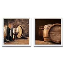 Kit 2 Quadros Decorativos Adega Vinhos com Vidro e Moldura
