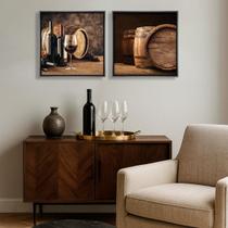 Kit 2 Quadros Decorativos Adega Vinhos com Vidro e Moldura