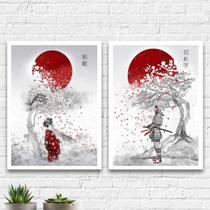 Kit 2 Quadros Decorativos Arte Japonesa 33x24cm - com vidro