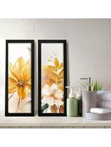 Kit 2 Quadros Decorativos Banheiro Lavabo Flor Dourada Elegance