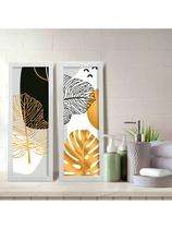Kit 2 Quadros Decorativos Banheiro Lavabo Floral Black & Gold