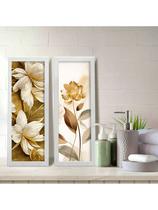Kit 2 Quadros Decorativos Banheiro Lavabo Floral Dourado Claro