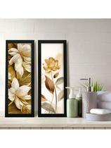 Kit 2 Quadros Decorativos Banheiro Lavabo Floral Luxo Dourado