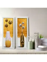 Kit 2 Quadros Decorativos Banheiro Lavabo Floral Preto Branco e Dourado Kit 2 Quadros Decorativos Banheiro Lavabo Floral Preto Branco e Dourado