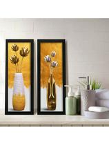 Kit 2 Quadros Decorativos Banheiro Lavabo Gold Vaso Flores