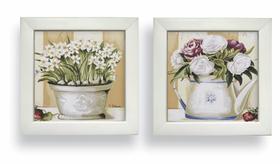 Kit 2 Quadros Decorativos Banheiro Toalete Lavabo Flor Vaso - QuadrosPro