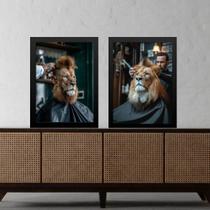 Kit 2 Quadros Decorativos Barbearia - Leão 33x24cm